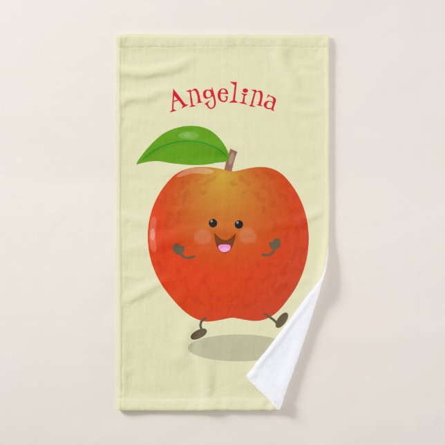 Niedlich tanzende Apfel-Cartoon-Abbildung Badhandtuch Set (Handtuch)