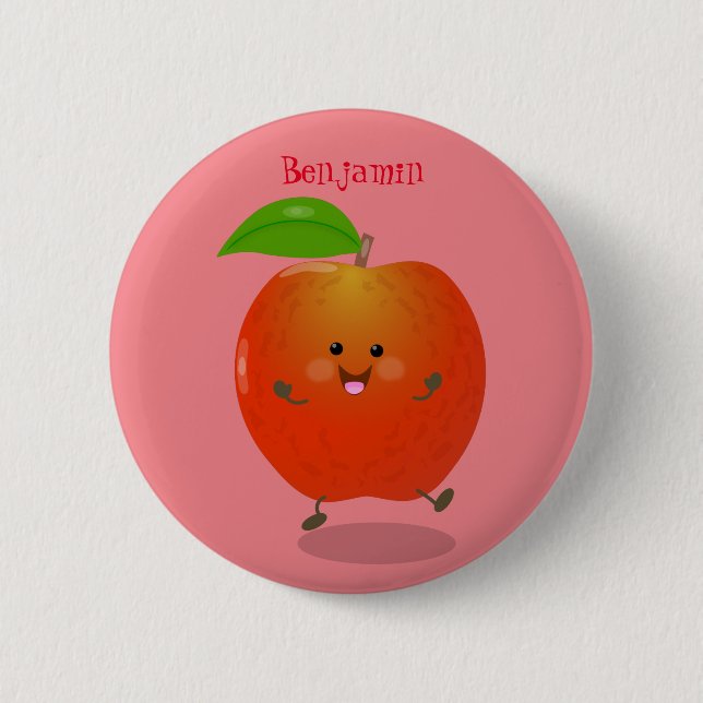 Niedlich tanzende Apfel-Cartoon-Abbildung Button (Vorderseite)