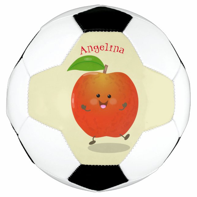 Niedlich tanzende Apfel-Cartoon-Abbildung Fußball (Vorderseite)