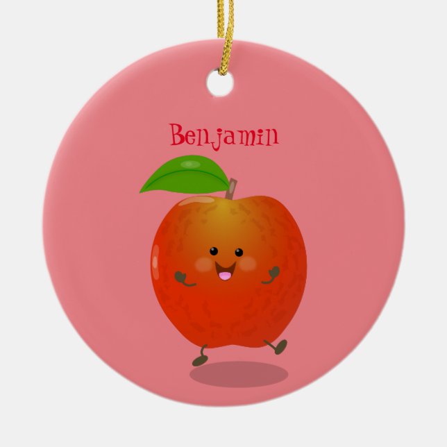 Niedlich tanzende Apfel-Cartoon-Abbildung Keramik Ornament (Vorne)