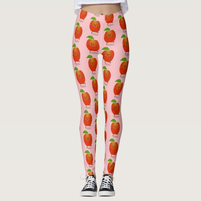 Niedlich tanzende Apfel-Cartoon-Abbildung Leggings (Vorderseite)