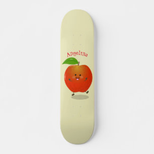 Niedlich tanzende Apfel-Cartoon-Abbildung Skateboard