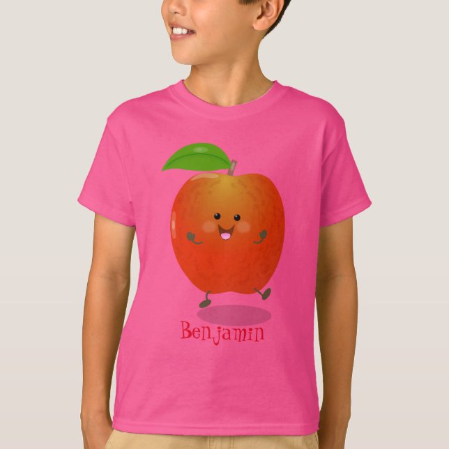 Niedlich tanzende Apfel-Cartoon-Abbildung T-Shirt (Vorderseite)