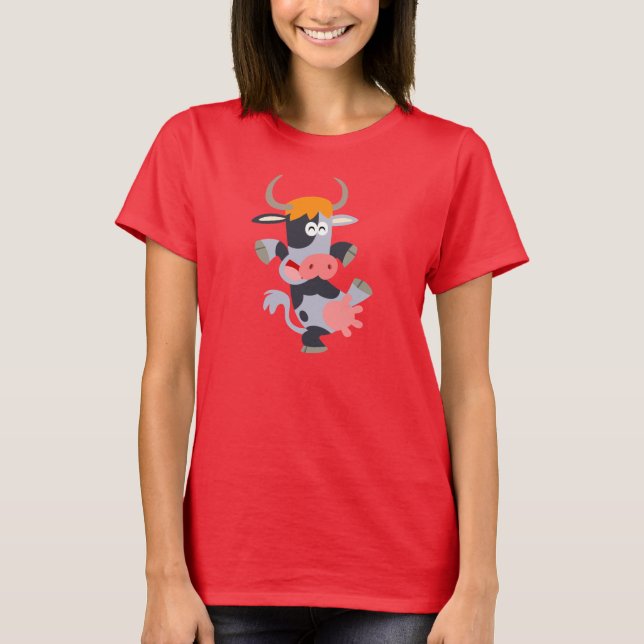 Niedlich Tanzende Cartoon Kuh T - Shirt (Vorderseite)