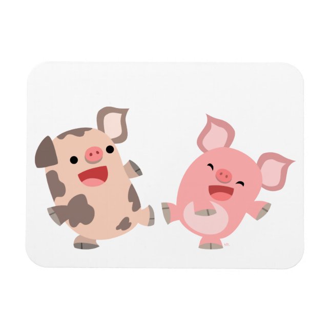 Niedlich Tanzende Cartoon Schweine Flexible Magnet (Horizontal)