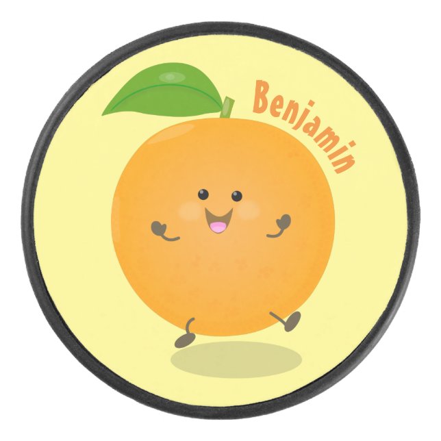 Niedlich tanzende Orangenzitrusfrüchte Eishockey Puck (Vorderseite)
