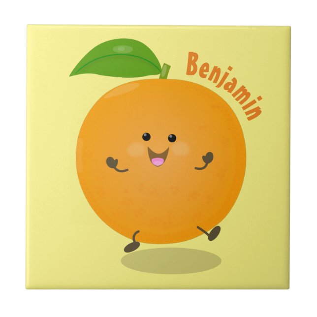 Niedlich tanzende Orangenzitrusfrüchte Fliese (Vorderseite)
