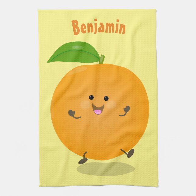 Niedlich tanzende Orangenzitrusfrüchte Geschirrtuch (Vertikal)