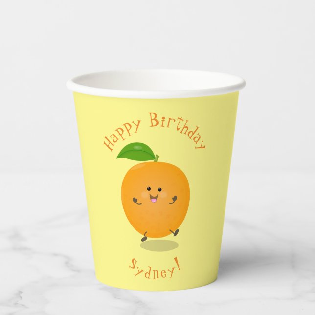 Niedlich tanzende Orangenzitrusfrüchte Pappbecher (Vorderseite)