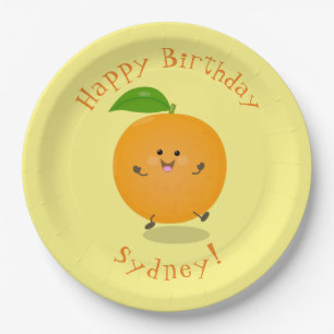 Niedlich tanzende Orangenzitrusfrüchte Pappteller