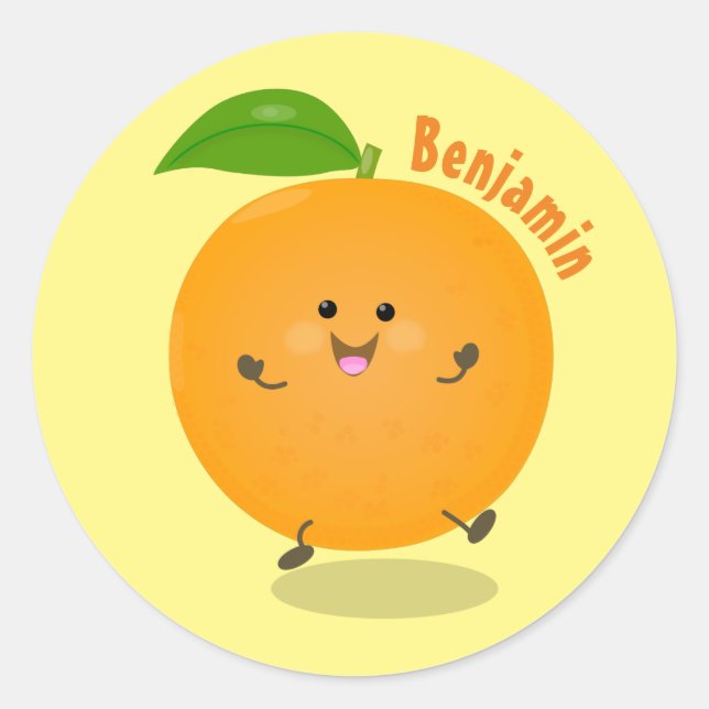 Niedlich tanzende Orangenzitrusfrüchte Runder Aufkleber (Vorderseite)
