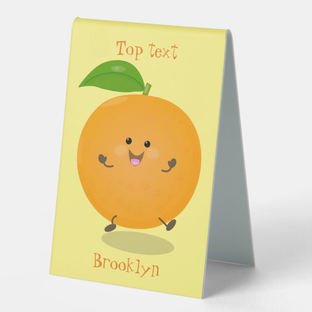 Niedlich tanzende Orangenzitrusfrüchte Tischaufsteller (Vorderseite)