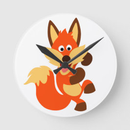 Niedlich tanzender Cartoon Fox Wall Clock Runde Wanduhr