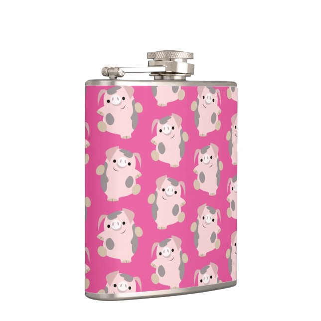 Niedlich Tanzflasche Cartoon Pig Wiederholung Must Flachmann (Rechts)