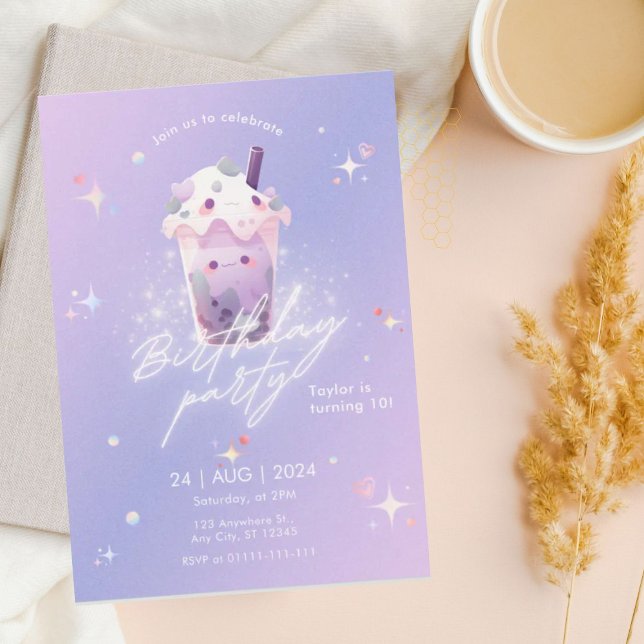 Niedlich Taro Boba Tea Girl Einladung zum Geburtst (Von Creator hochgeladen)