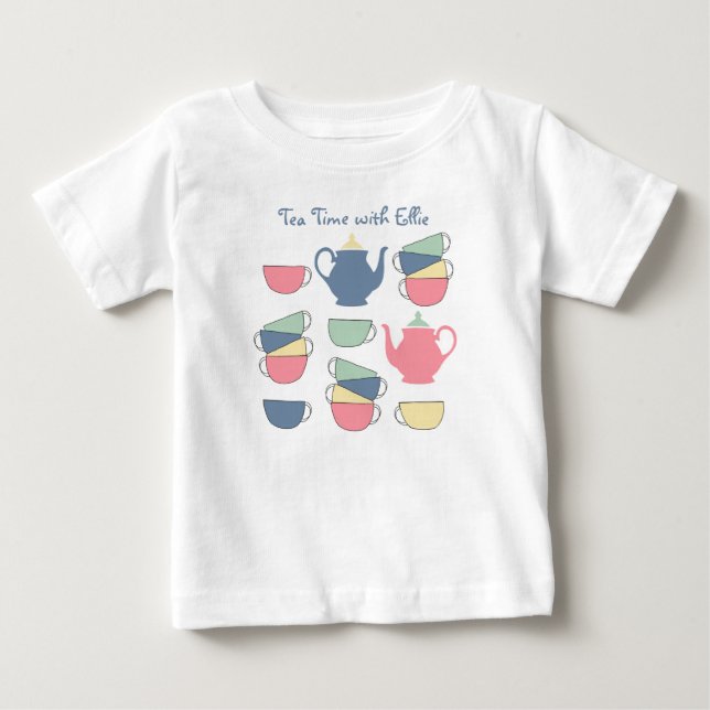Niedlich Tea Time Personalisiert Baby T - Shirt (Vorderseite)