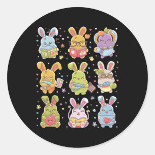 Niedlich Teacher Bunny Rabbit Reading Osterbunnies Runder Aufkleber