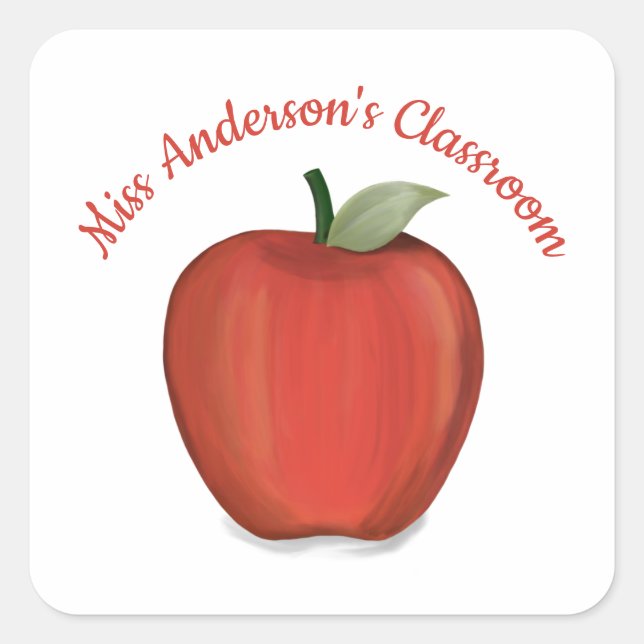 Niedlich Teacher Red Apple Einfache Wasserfarbe Quadratischer Aufkleber (Vorderseite)