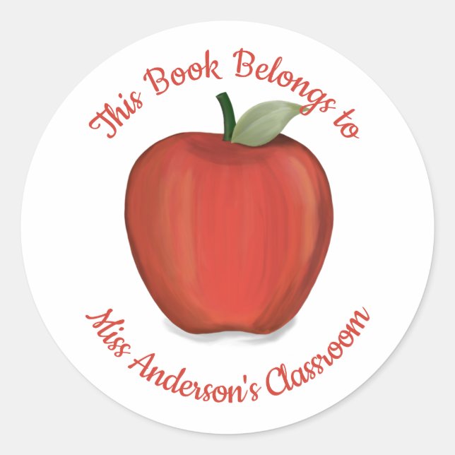 Niedlich Teacher Red Apple Einfache Wasserfarbe Runder Aufkleber (Vorderseite)