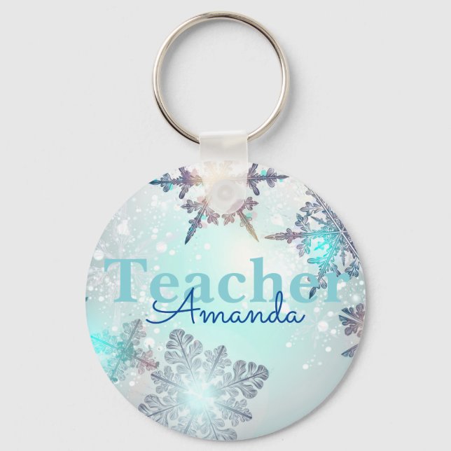 Niedlich Teacher Snowflake Personalisierter Name S Schlüsselanhänger (Vorderseite)