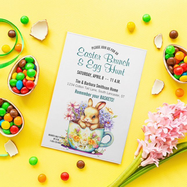 Niedlich Teacup Bunny Floral Ostern Brunch & Eierj Einladung (Von Creator hochgeladen)