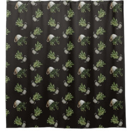 Niedlich Teacup Pflanze Gemustert Schwarzer Duschv Duschvorhang