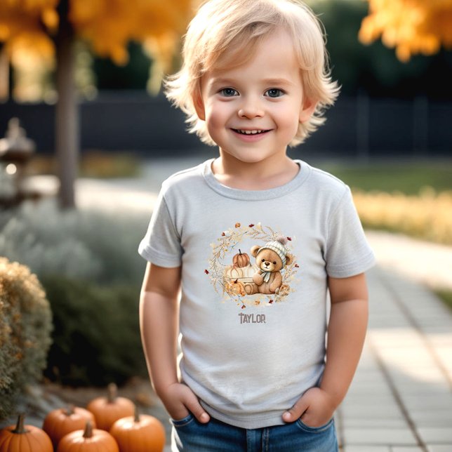 Niedlich Teddy Bar Fall Pumpkins Name Kleinkind T-shirt (Cute Teddy Bear Fall Pumpkins Name Toddler T-shirt)