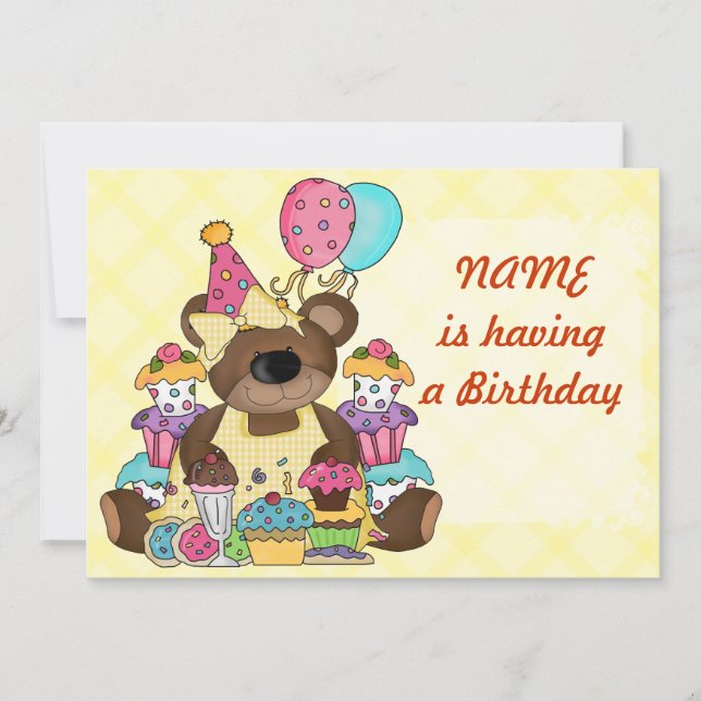 Niedlich Teddy Bär Geburtstagspartei Einladung (Vorderseite)