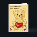 Niedlich Teddy Bar Hypnotist Friend Geburtstag Karte<br><div class="desc">niedliche Geburtstag-Karte für Freunde mit einer digitalen Abbildung eines gelben flauschigen Teddybären mit rotem Herz und dem anpassbaren Text "Zum Geburtstag glücklich,  lieber Freund!". Diese Teddy-Geburtstagskarte wird jemanden ansprechen,  der Teddy-Bären und niedliche Illustrationen Lieben.</div>