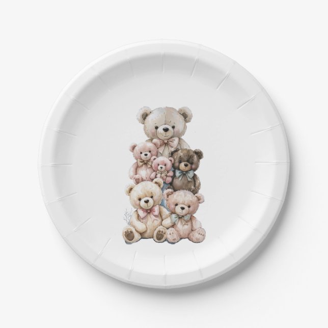 Niedlich Teddy Bar Stack Pastell Pappteller (Vorderseite)