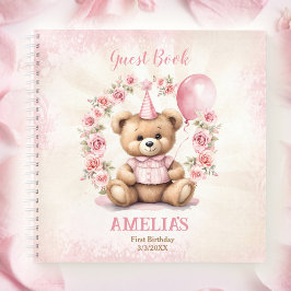 Niedlich Teddy Bear 1. Geburtstag Pink Gast Book Notizbuch
