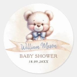 Niedlich Teddy Bear Baby Dusche Wasserfarbe Modern Runder Aufkleber