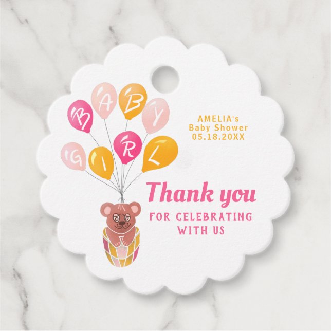 Niedlich Teddy Bear Balloon Babydusche Danke Geschenkanhänger (Vorderseite)