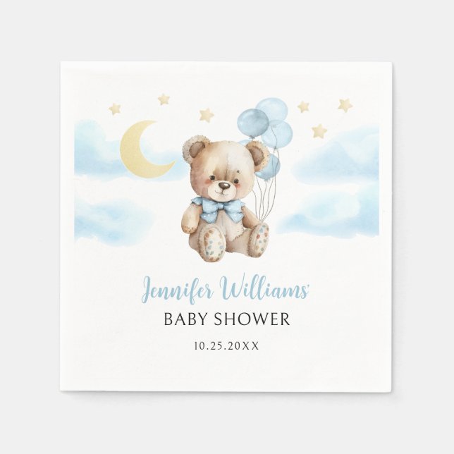 Niedlich Teddy Bear Balloon Babyduschpapier Napkin Serviette (Vorderseite)