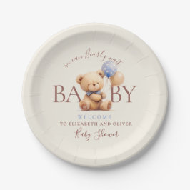 Niedlich Teddy Bear Balloons Boho Blue Rose Floral Pappteller