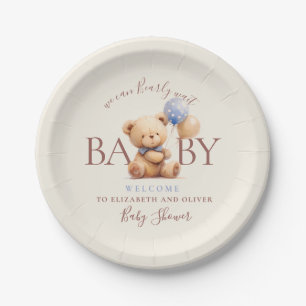 Niedlich Teddy Bear Balloons Boho Blue Rose Floral Pappteller
