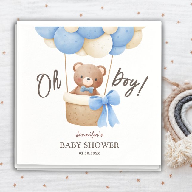 Niedlich Teddy Bear Blue Balloon | Boy Baby Dusche Serviette (Von Creator hochgeladen)