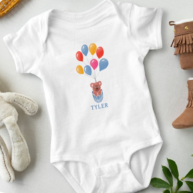 Niedlich Teddy Bear Blue Balloons Boy Baby Strampler (Von Creator hochgeladen)