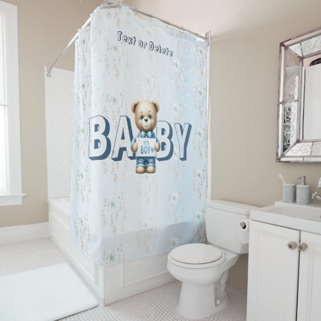 Niedlich Teddy Bear Blue Floral Beautiful Duschvorhang (Beispiel)