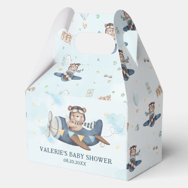 Niedlich Teddy Bear Blue Flugzeug Boy Baby Dusche Geschenkschachtel (Vorderseite)