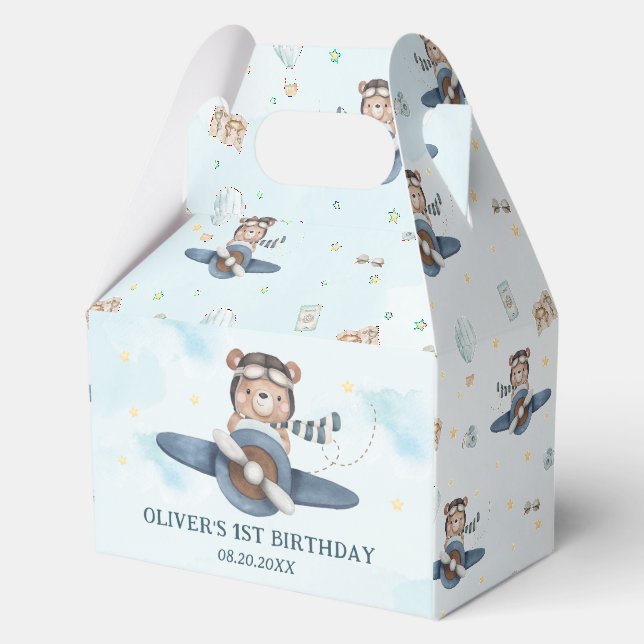 Niedlich Teddy Bear Blue Flugzeug Boy Birthday New Geschenkschachtel (Vorderseite)