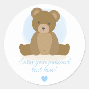 Niedlich Teddy Bear Blue Heart Baby Boy Dusche Runder Aufkleber