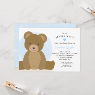 Niedlich Teddy Bear Blue Heart Boy Baby Dusche Einladung