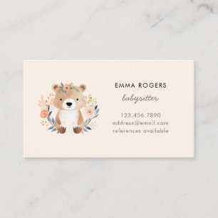 Niedlich Teddy Bear Boho Babysitter Nanny Visitenkarte