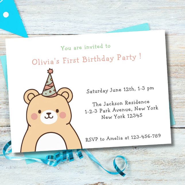 Niedlich Teddy Bear Erste Geburtstagsparty Einladung (Cute Teddy Bear Cub Birthday Party)