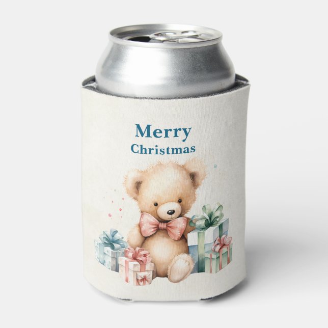 Niedlich Teddy Bear Frohe Weihnachten Dosenkühler (Kanne Vorderseite)
