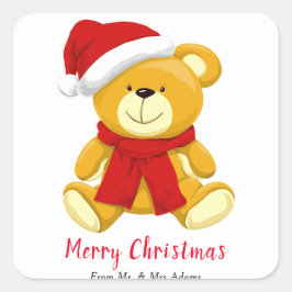 Niedlich Teddy Bear Frohe Weihnachten Quadratischer Aufkleber
