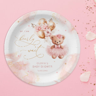 Niedlich Teddy Bear Gold Ballon Pink Baby Girl Dus Pappteller