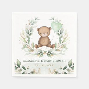 Niedlich Teddy Bear Greenery Gold Balloon Babydusc Serviette