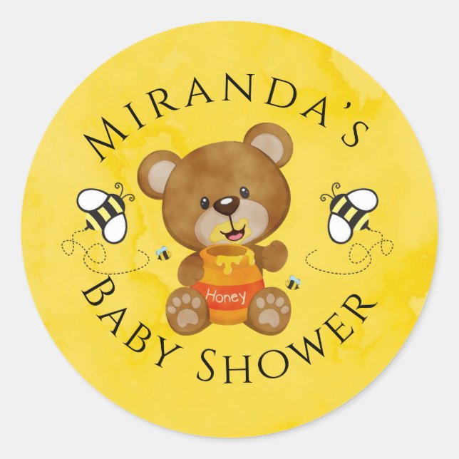 Niedlich Teddy Bear Honey Bumblebee Baby Dusche Runder Aufkleber (Vorderseite)